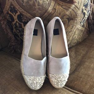 White House Black Market embellished , gray suede espredilles in great condition